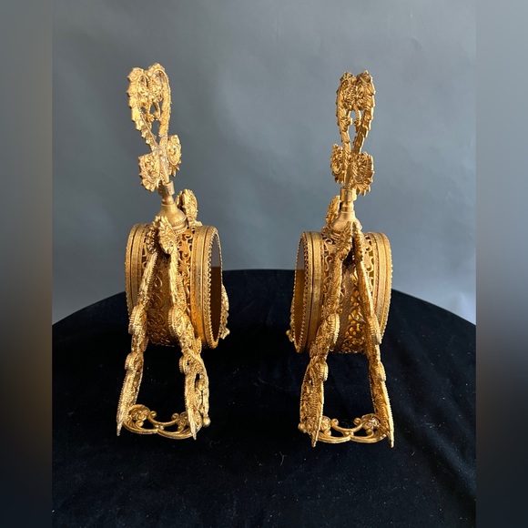 Vintage Perfume Bottle Gold Ormolu Filigree Amber Glass Hollywood Regency￼￼ - Picture 7 of 10